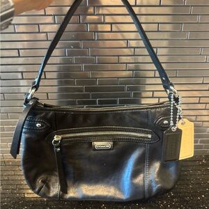 Coach Black Leather Shoulder Bag with Silver Details